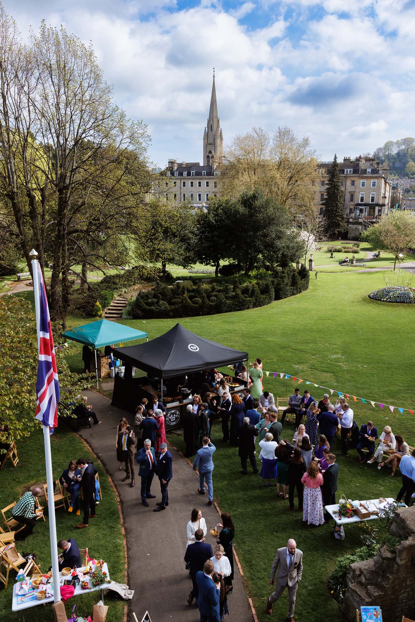 View of Wedding party from above, Parade Gardens
