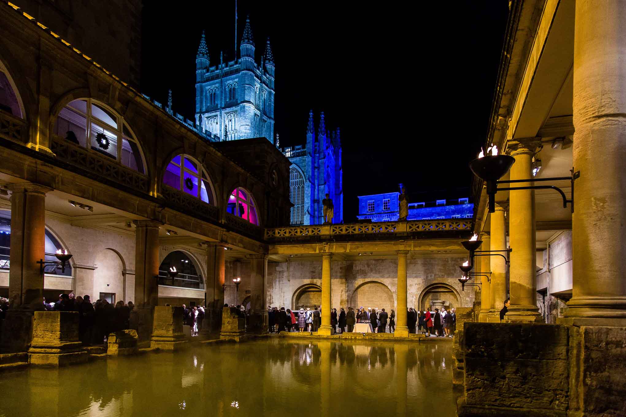 Drinks reception beside the Great Bath at the Roman Baths