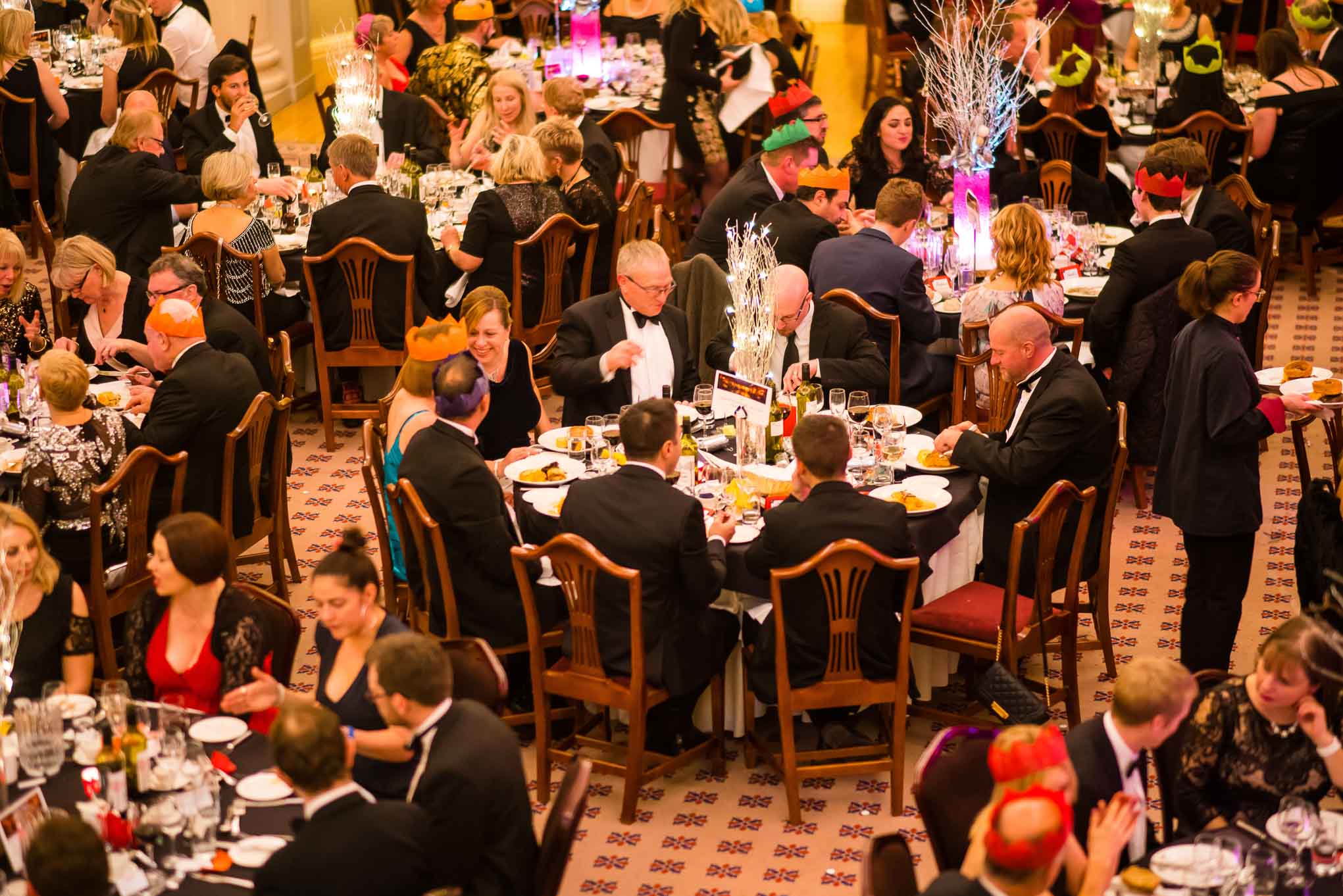 Christmas party guests enjoying dinner in the Pump Room