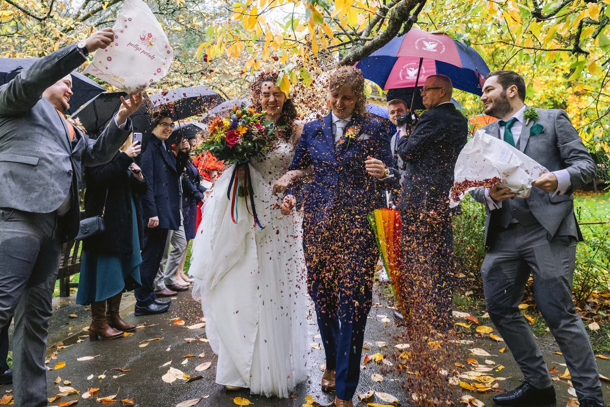 Confetti being thrown on a rainy day