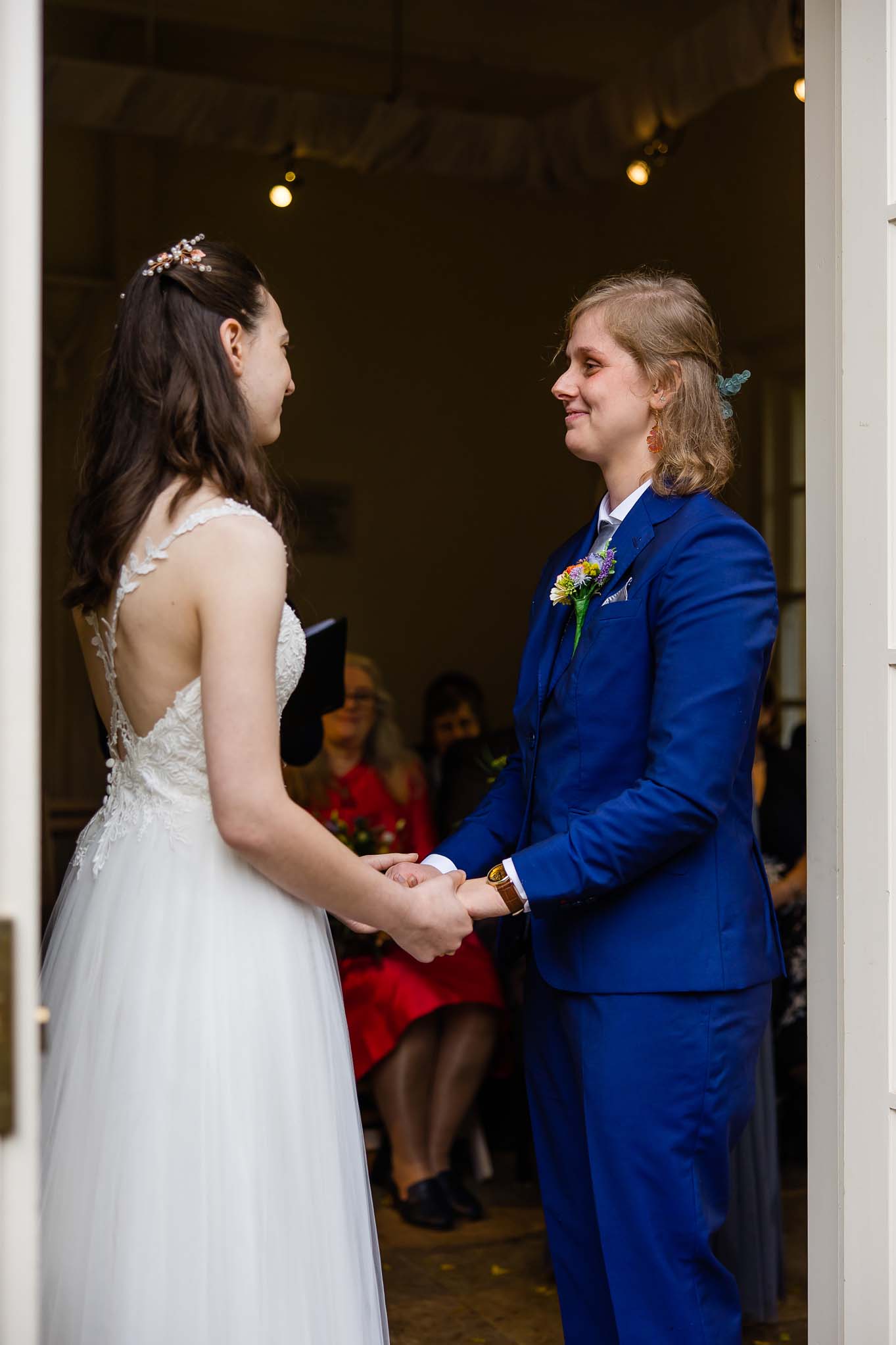 Wedding couple exchange vows at the Temple of Minerva