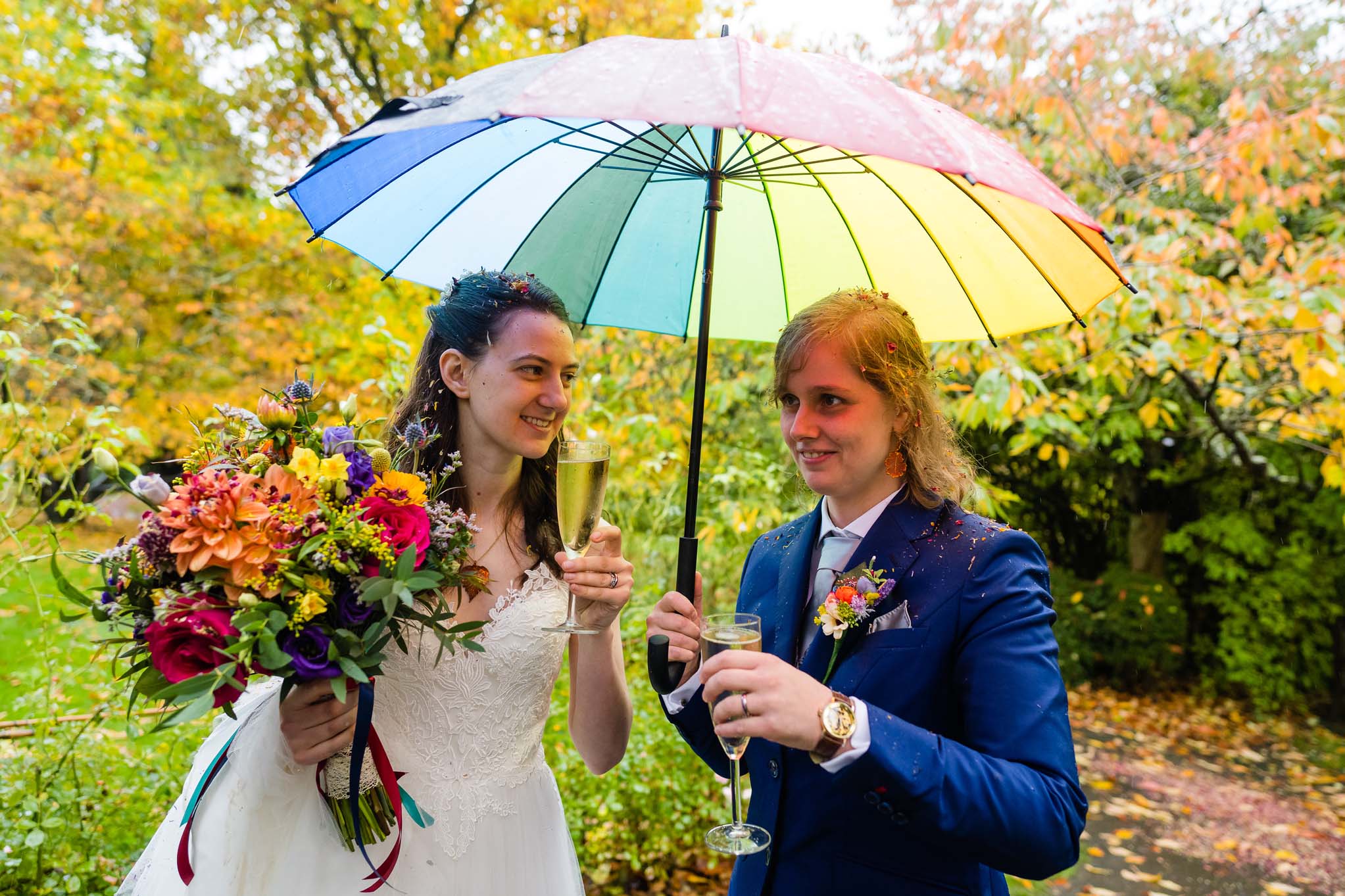 Wedding couple making a toast 