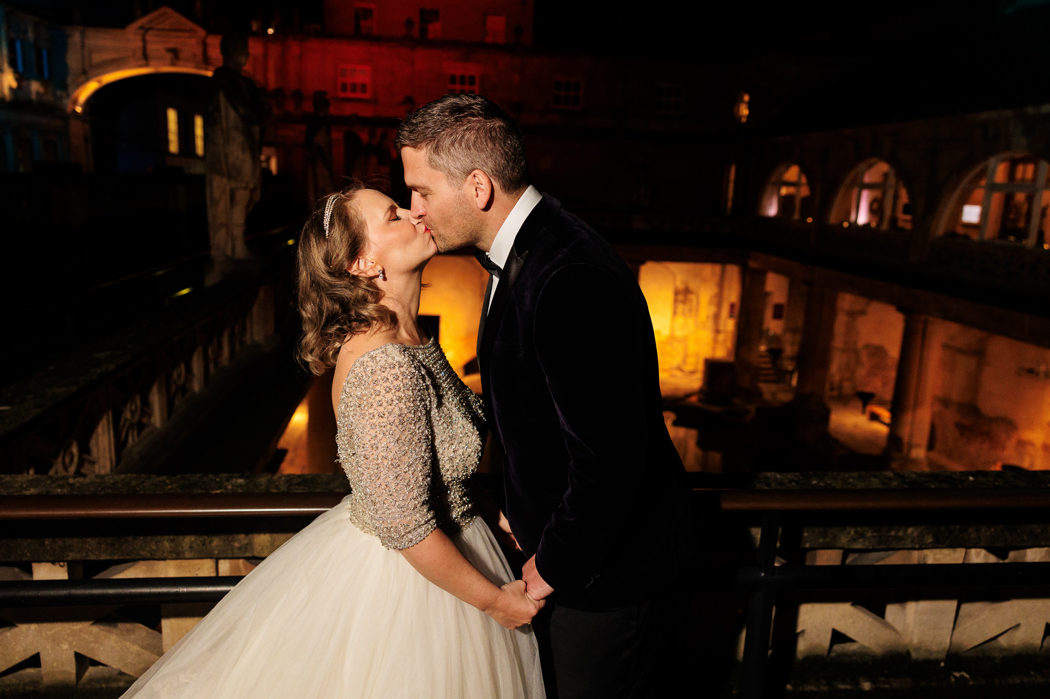 Couple kiss on Outer Terrace, Roman Baths