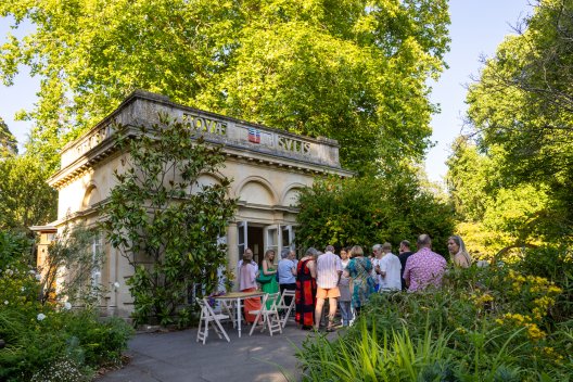 Photo of people outside the Temple of Minerva